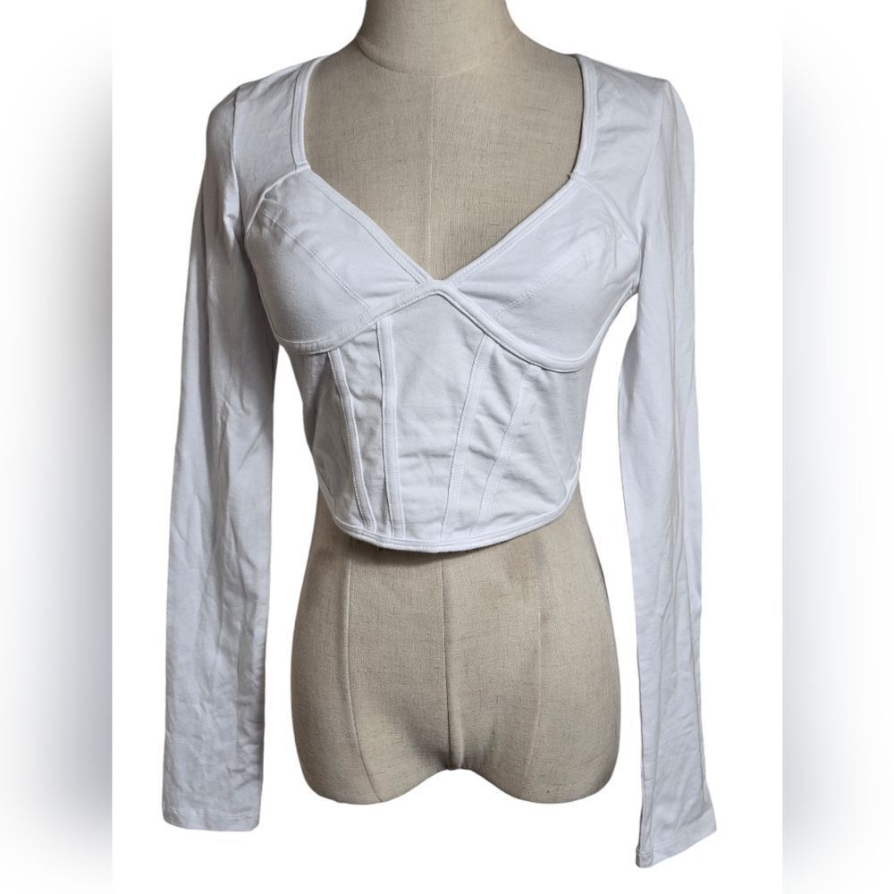 Just Polly x Forever 21 White Full Stretch Corset Style Crop Top NWT